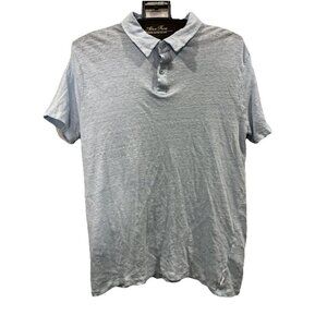 Onia Polo Shirt Mens L Blue Linen Short Sleeve Lightweight Casual Vacation Camp
